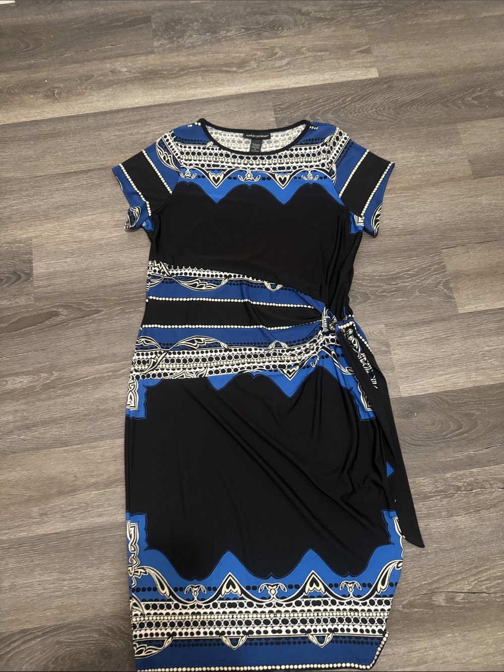Ashley Stewart Black & Blue Patterned Side-Tie Midi Dress